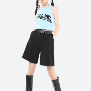 Y2K Wide Leg Pleated Shorts for Trendy Aesthetic Outfits and Comfy Summer Style