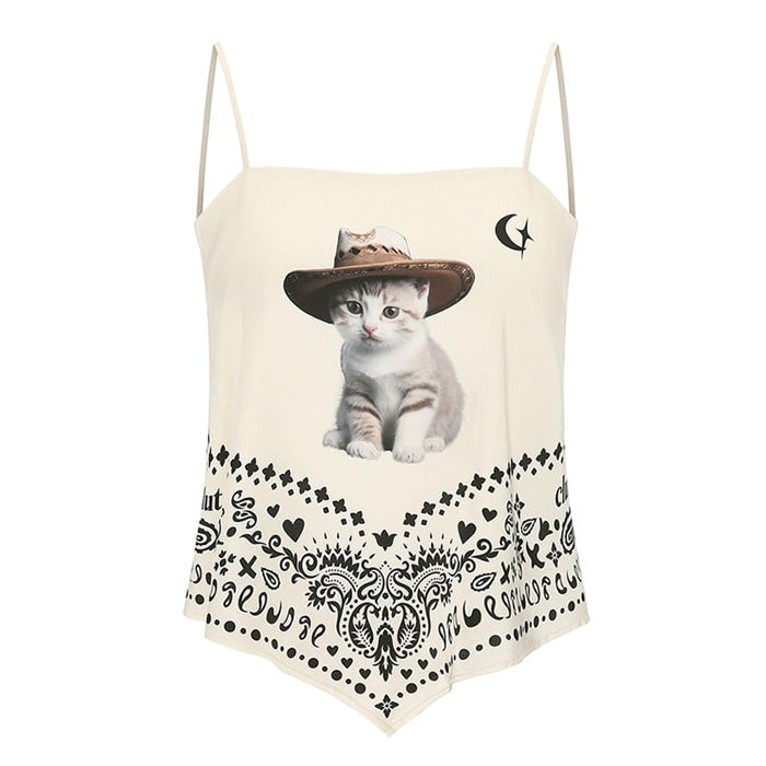 Y2K Wild West Kitty Bandana Crop Top - Cute Coquette Aesthetic for Trendy Outfits