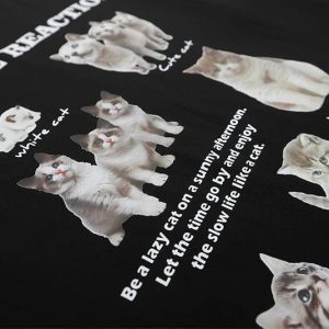 Y2K Women's Cat Graphic Tee - Cute Aesthetic Top for Y2K Fashion Lovers