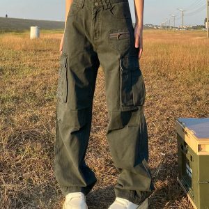 Y2K Women's Solid Color Cargo Pants for Trendy Coquette and Grunge Aesthetic Outfits