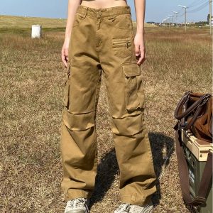 Y2K Women's Solid Color Cargo Pants for Trendy Coquette and Grunge Aesthetic Outfits