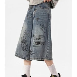 Y2K Women's Vintage Washed Jorts for Trendy Coquette and Grunge Aesthetic Outfits