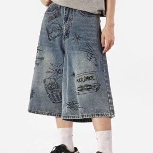 Y2K Women's Vintage Washed Jorts for Trendy Coquette and Grunge Aesthetic Outfits