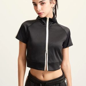 Y2K Women's Zip-Up Crop Top: Trendy Coquette Aesthetic for Stylish Outfits