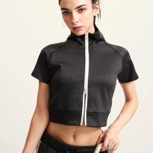 Y2K Women's Zip-Up Crop Top: Trendy Coquette Aesthetic for Stylish Outfits