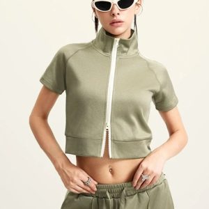 Y2K Women's Zip-Up Crop Top: Trendy Coquette Aesthetic for Stylish Outfits