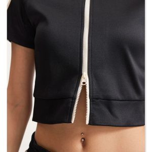 Y2K Women's Zip-Up Crop Top: Trendy Coquette Aesthetic for Stylish Outfits