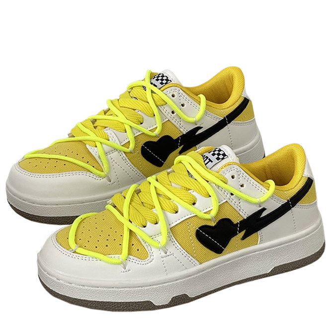 Yellow & Black Heart Aesthetic Sneakers for Y2K Fashion and Coquette Style Outfits