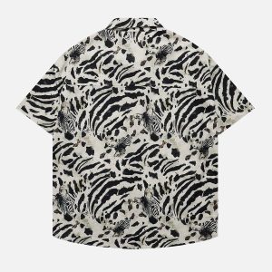 Zebra Print Y2K Short Sleeve Shirt - Trendy Coquette Aesthetic Top for Stylish Outfits