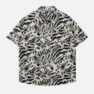 Zebra Print Y2K Short Sleeve Shirt - Trendy Coquette Aesthetic Top for Stylish Outfits